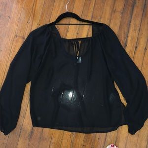 black front tie long sleeve top